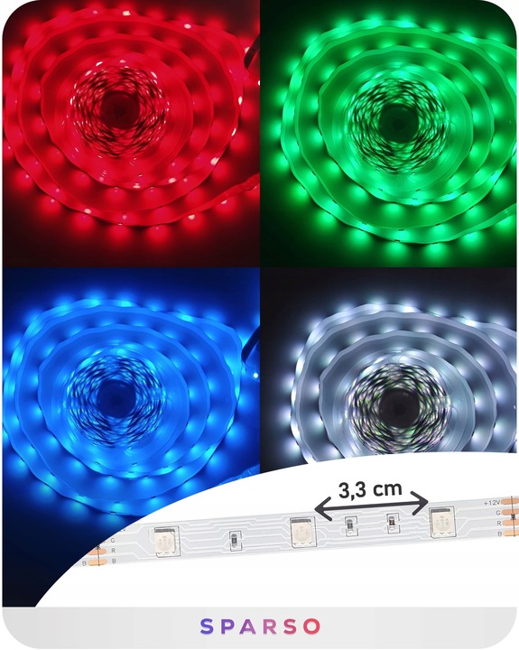 TAŚMA LED RGB 5M LEDY 230V 12V z PILOTEM Bardzo mocna ZESTAW +