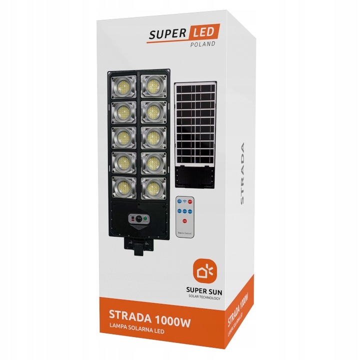 Lampa solarna LED 1000W Latarnia uliczna z czujnik + uchwyt + pilot