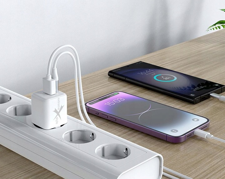 Podwójna SZYBKA Ładowarka sieciowa USB-C Typ-C +USB GaN EVO PD3.0 QC4 25W