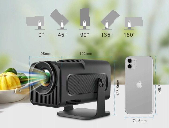 PROJEKTOR RZUTNIK ANDROID TV WIFI FULL HD PRZENOŚNY SMART GŁOŚNIK OBROTOWY