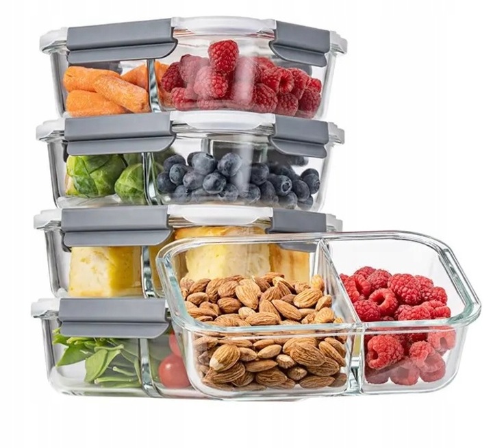 LUNCHBOX POJEMNIK SZKLANY NA ŻYWNOŚĆ ZESTAW 4SZT DWUKOMOROWE HERMETYCZNE