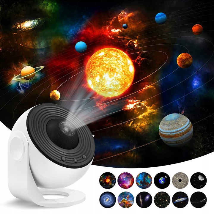 PROJEKTOR GWIAZD PLANETARIUM OBROTOWY LAMPA LED NOCNA USB + 12