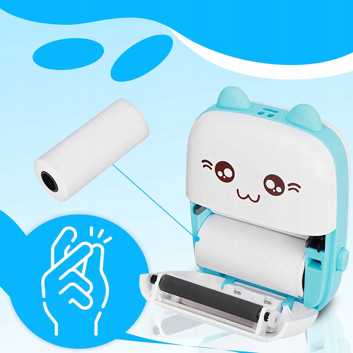 MINI DRUKARKA TERMICZNA DRUKUŚ ORYGINALNY DO ZDJĘĆ PRZENOŚNA KOTEK 11 ROLEK