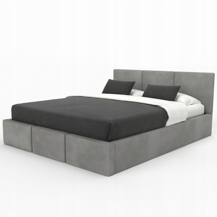 ŁÓŻKO TAPICEROWANE DO SYPIALNI 140x200 ŁÓŻKO PODWÓJNE Z POJEMNIKIEM SZARE