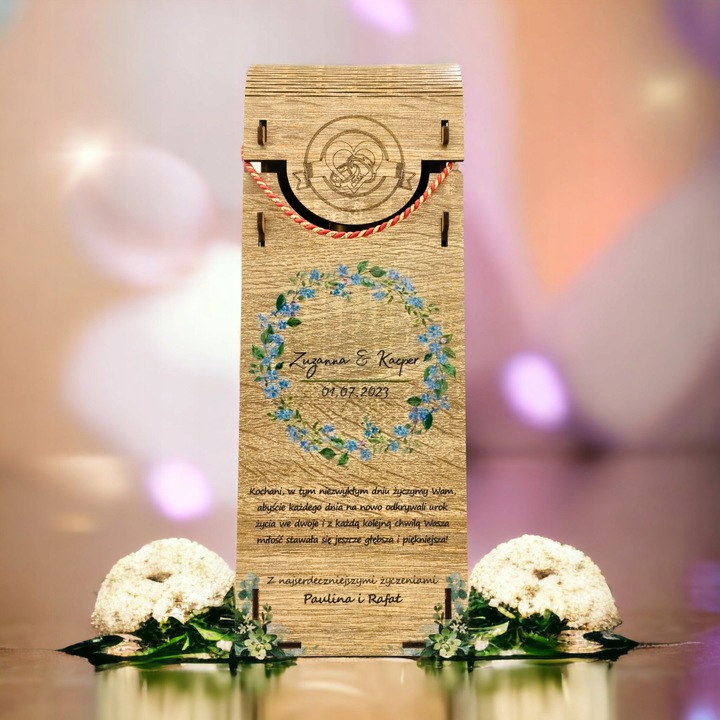Pudełko na Wino z Nadrukiem Prezent Ślub Wesele