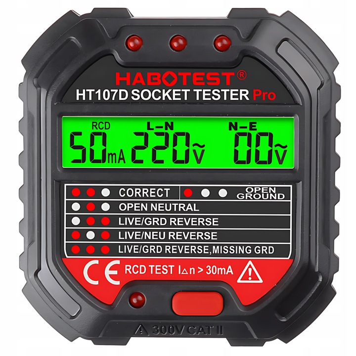 Habotest Ht107d Tester Gniazd Elektrycznych Z Wyświetlaczem LCD Test RCD