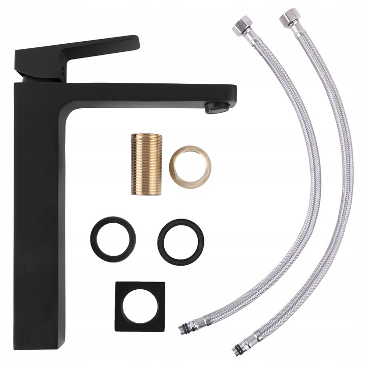 Bateria umywalkowa stojąca wysoka czarna nablatowa kran do umywalki