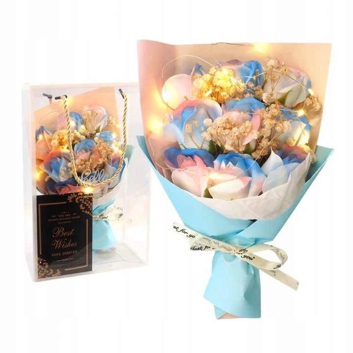 FLOWER BOX MYDLANE RÓŻE BUKIET W PUDEŁKU LED PREZENT NA DZIEŃ