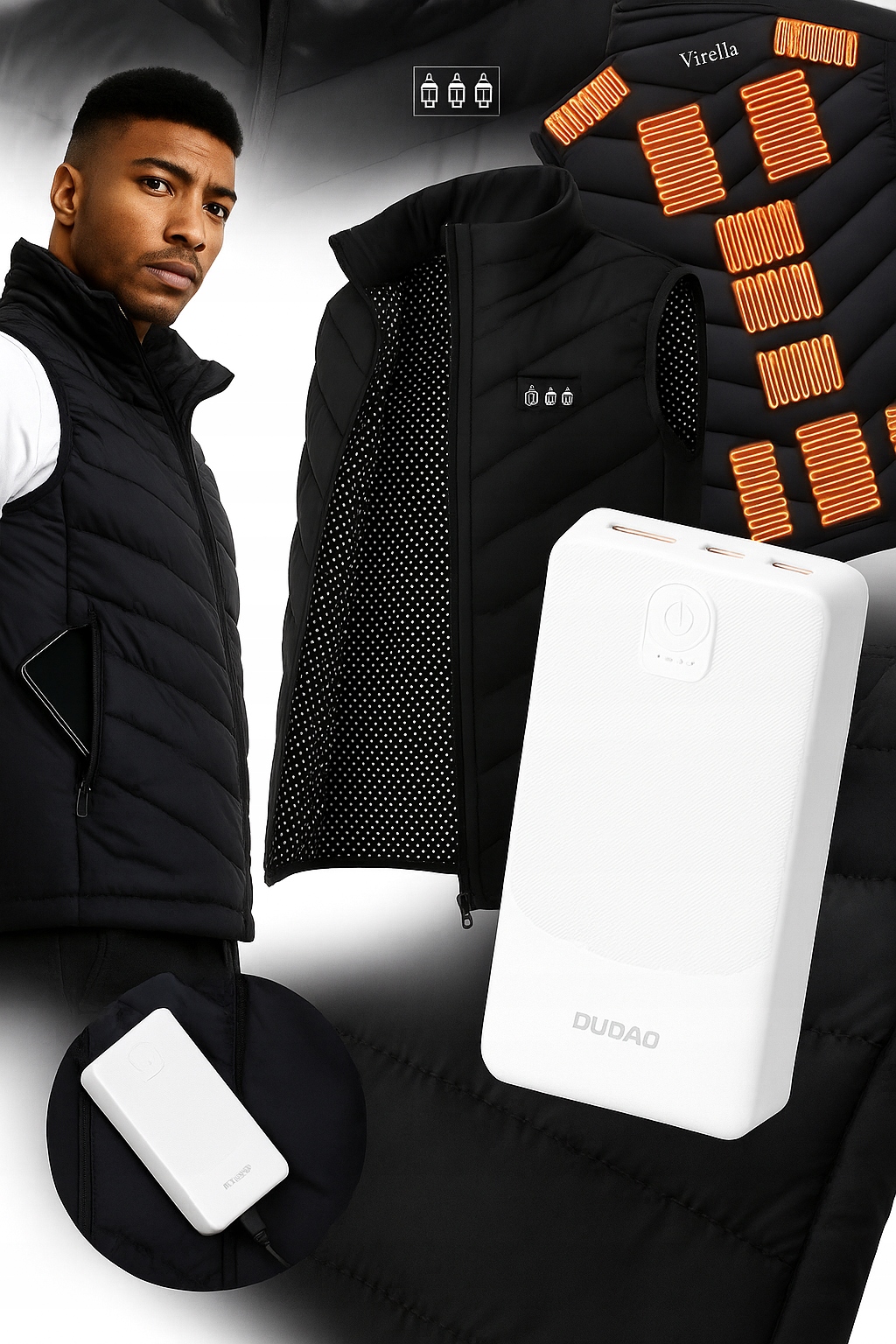 KAMIZELKA PODGRZEWANA OGRZEWANA 21 STREF USB XL MĘSKA BEZRĘKAWNIK POWERBANK