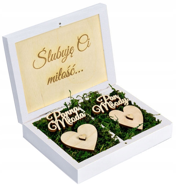 PUDEŁKO Na Obrączki z Tekstem BIAŁE Mech Ślub