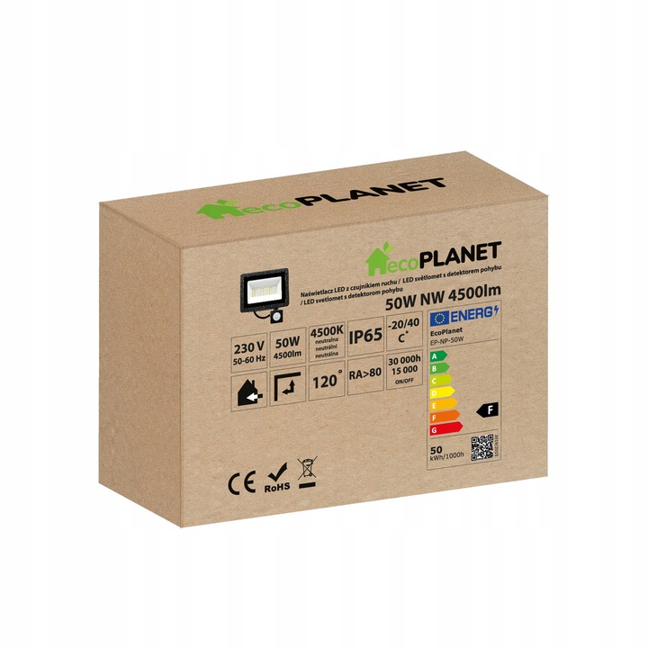 Halogen LED 50W 4500lm Lampa z Czujnik Ruchu Zmierzchu Naświetlacz