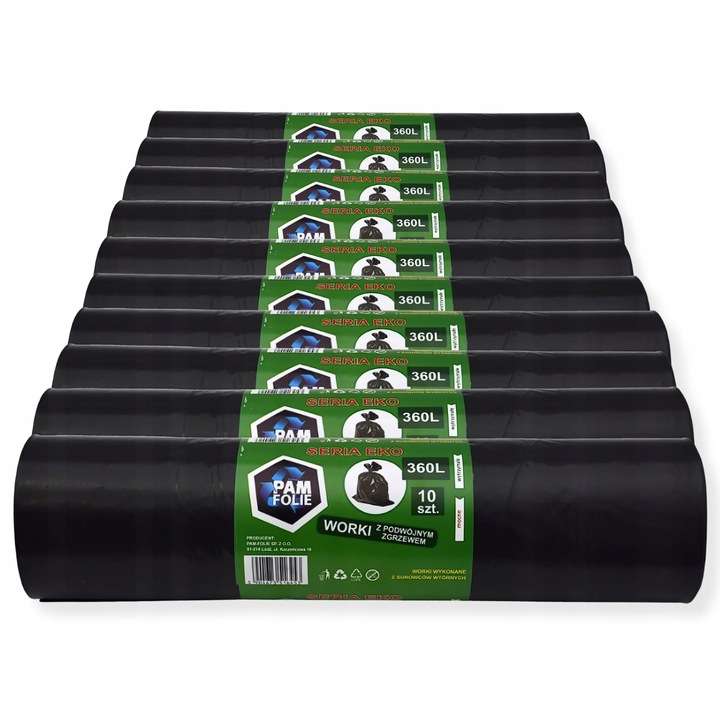 WORKI NA ŚMIECI 360L 100szt Uniwersalne Mocne Grube Czarne Duże Pam Folie