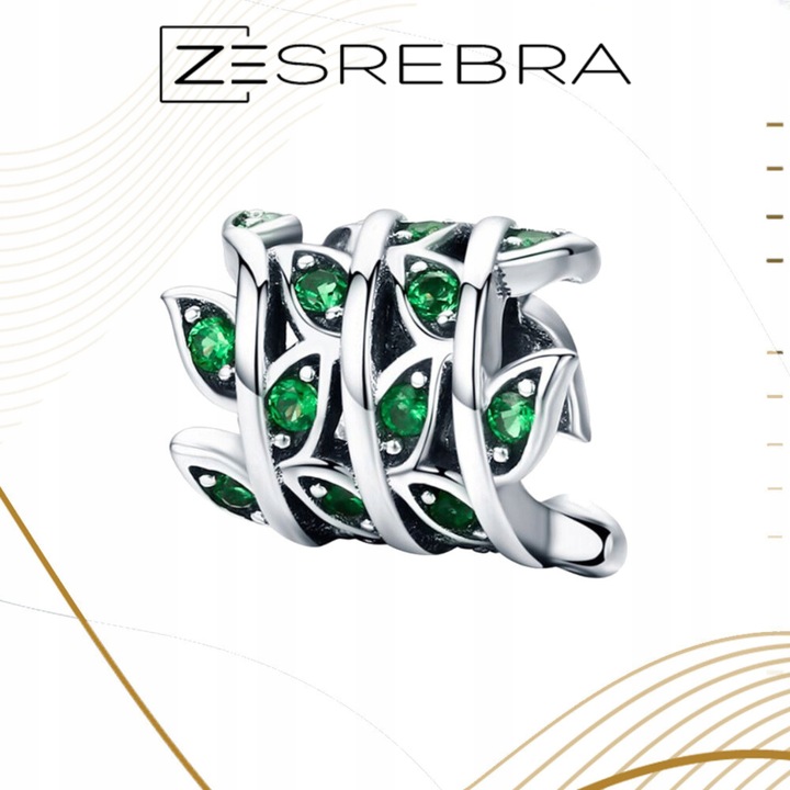 CHARMS ZIELONE LISTKI srebro 925 pnącze srebrne koralik zawieszka liście