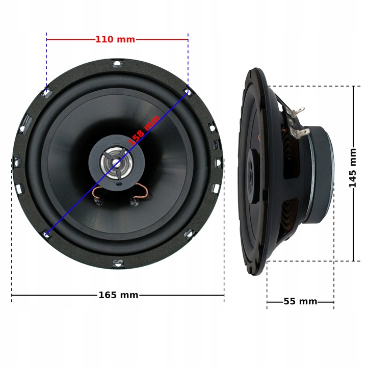 Głośniki samochodowe dwudrożne CL AUDIO 16,5cm 165mm pod radio do