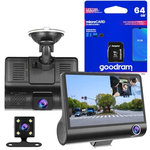 REJESTRATOR JAZDY 3 KAMERY+KAMERA TYŁ FULLHD +64GB