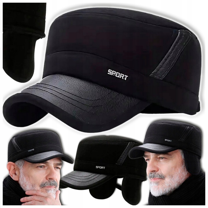 ZIMOWA CZAPKA Z DASZKIEM CHOWANE NAUSZNIKI CIEPŁA DLA STARSZEJ OSOBY