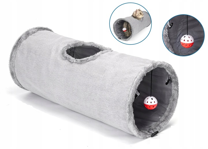 tunel dla kotów zamszowy aksamit z dzwoneczkiem piłeczka 60 cm składany