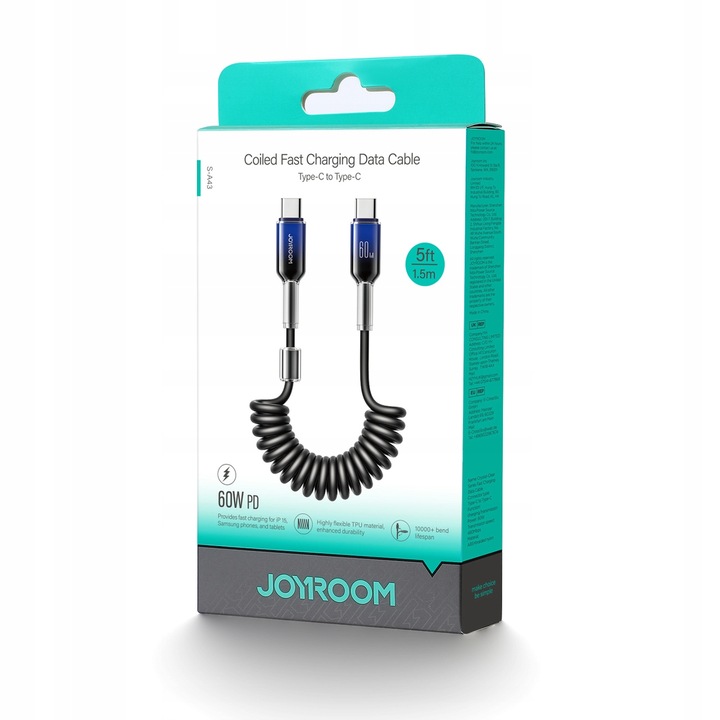 JOYROOM KABEL SPIRALNY ŁADOWANIE DANE PRZEWÓD CAR PLAY 60W USB-C 1,5m