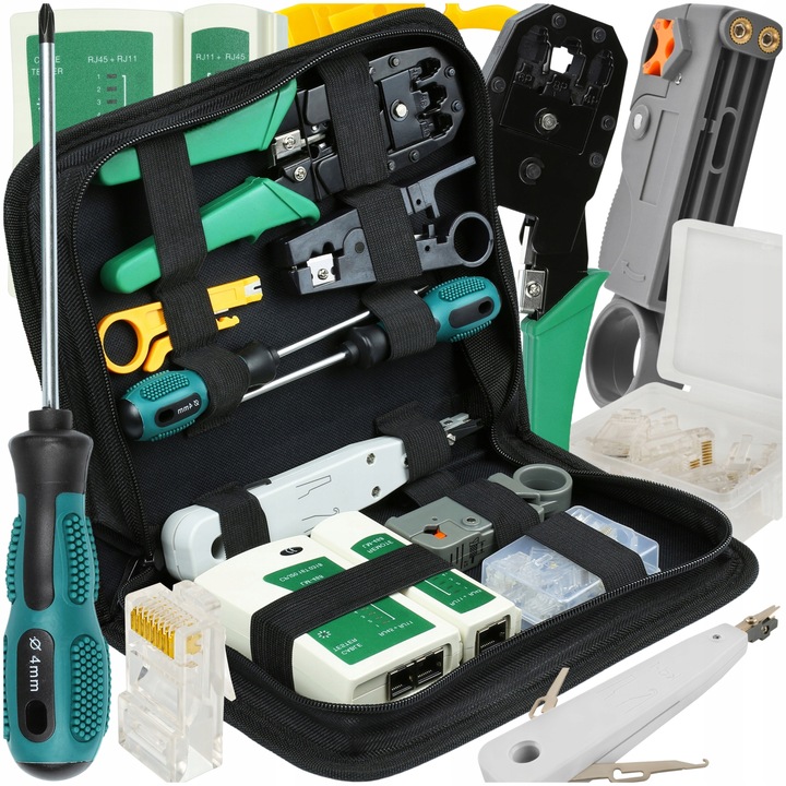 ZESTAW TESTER KABLI ZACISKARKA RJ 45 WTYK RJ45 NARZĘDZIA SIECIOWE ŚCIĄGACZ