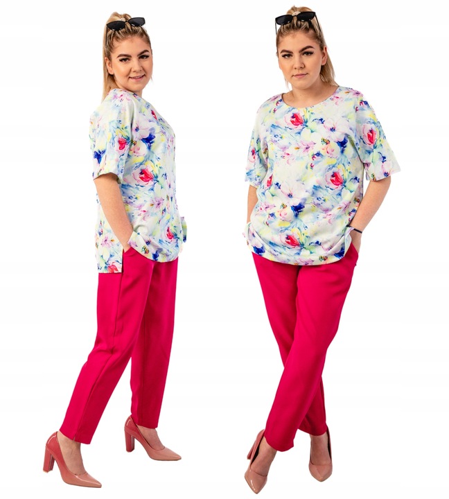 ELEGANCKI SZYKOWNY KOMPLET DAMSKI SPODNIE + BLUZKA KOLORY PLUS SIZE 52