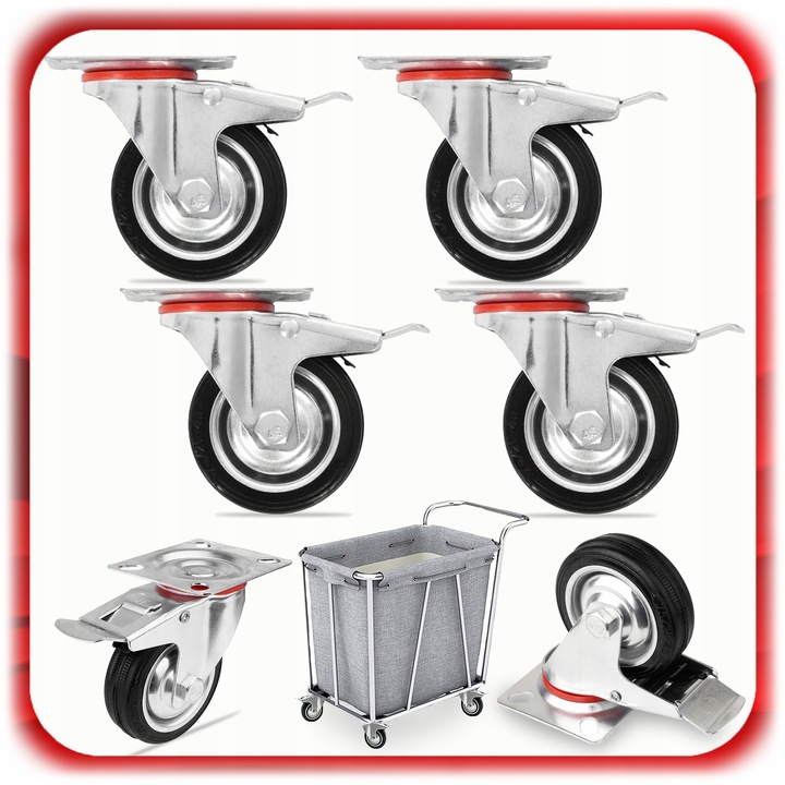 ZESTAW 4 SZT. JEZDNYCH KÓŁEK KÓŁKA 75MM OBROTOWE Z HAMULCEM Skrętne