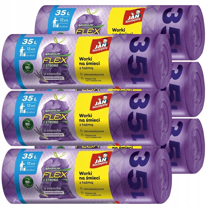 6X WORKI NA ŚMIECI Z TAŚMĄ 35L 6X12 SZT LAWENDOWE MAGNUM FLEX JAN
