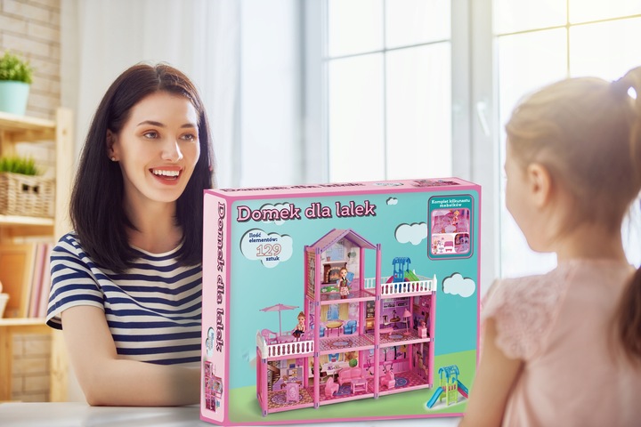 DOMEK DLA LALEK 2 LALKI MEBLE 129 ELEMENTÓW DUŻY