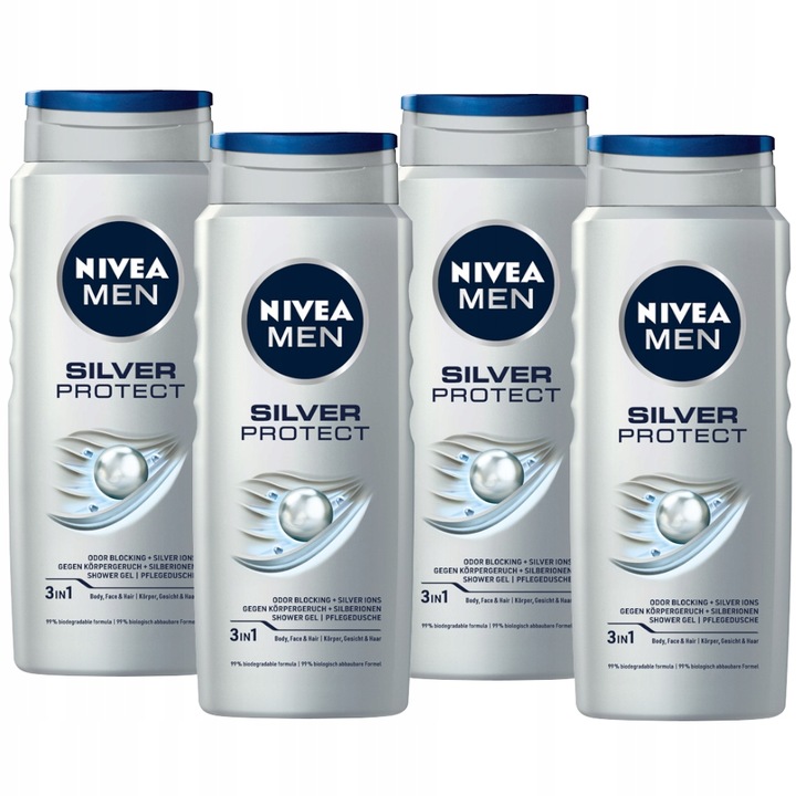 NIVEA MEN SILVER PROSTECT Żel pod prysznic do mycia męski zestaw 4 x 500ml