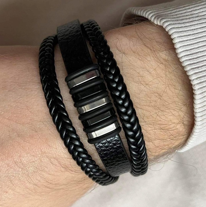 BRANSOLETKA MĘSKA SKÓRZANA CZARNA MOCNA NA PREZENT REGULOWANA PREMIUM LOVLY