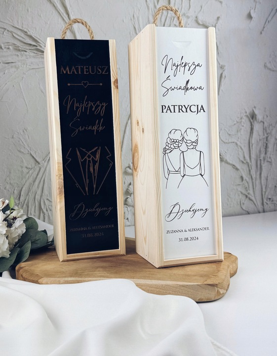 skrzynka na wino prezent dla RODZICÓW ŚWIADKÓW CHRZESTNYCH ŚLUB WESELE