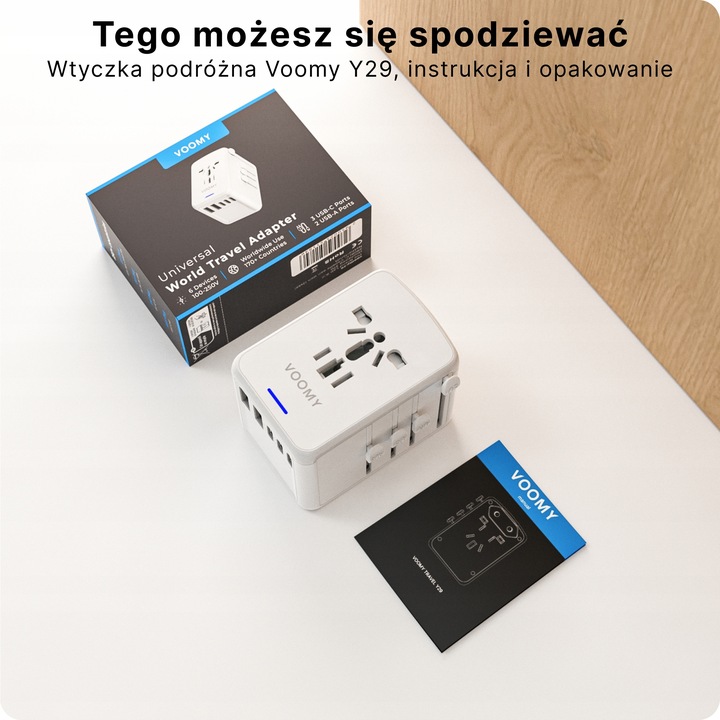 Adapter Podróżny VOOMY Y29 Z Ponad 170 Narodów - 2 Usb A 3 Usbc Biały