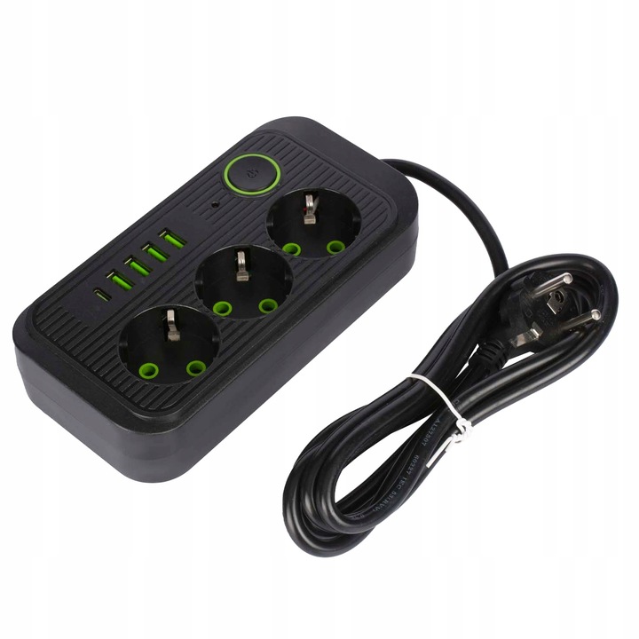 PRZEDŁUŻACZ listwa 2m 3 gniazda + 5x USB