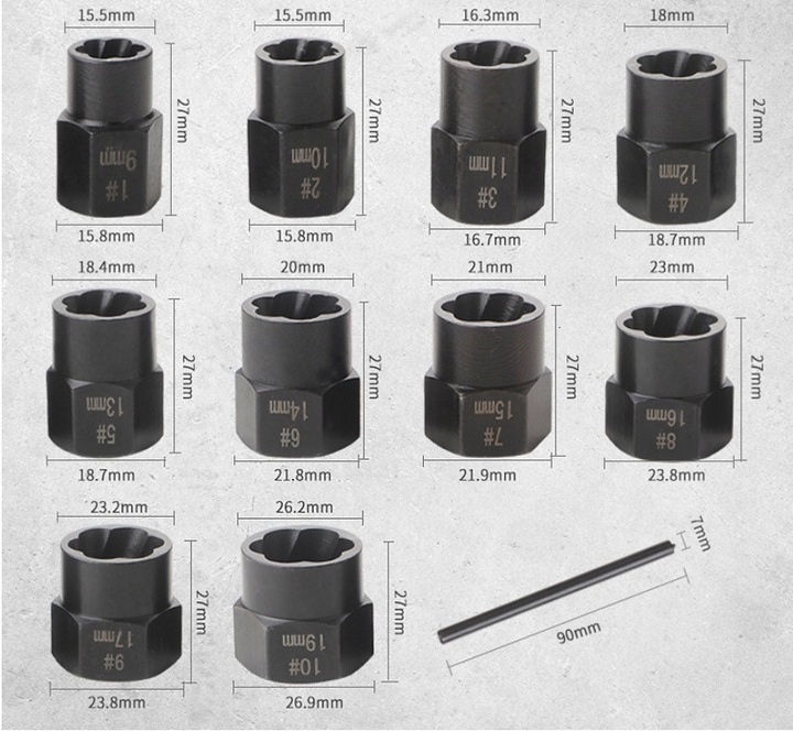 NASADKI DO USZKODZONYCH OBROBIONYCH ZERWANYCH ŚRUB NAKRĘTEK 9-19mm
