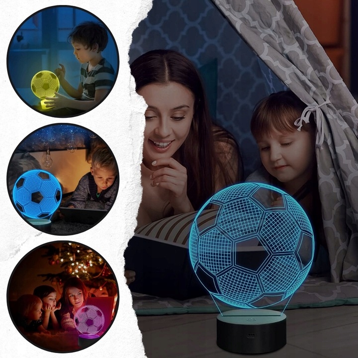 LAMPKA NOCNA DO SYPIALNI DLA DZIECI LED 3D RÓŻNE KOLORY PIŁKA NOŻNA + PILOT