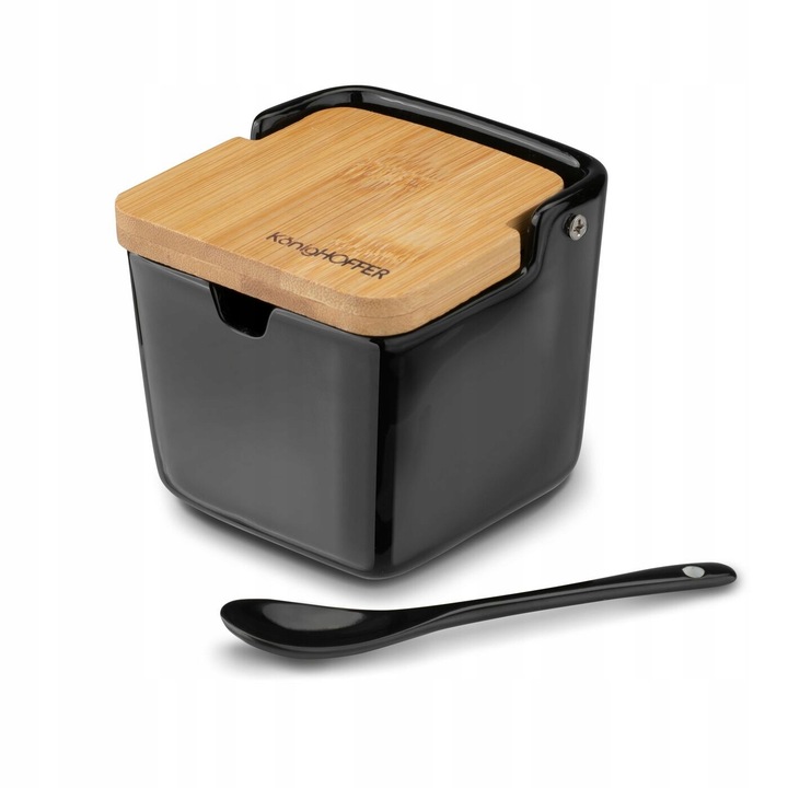 CUKIERNICZKA z Łyżeczką BAMBUSOWA CZARNA Pojemnik Konighoffer Ceramic
