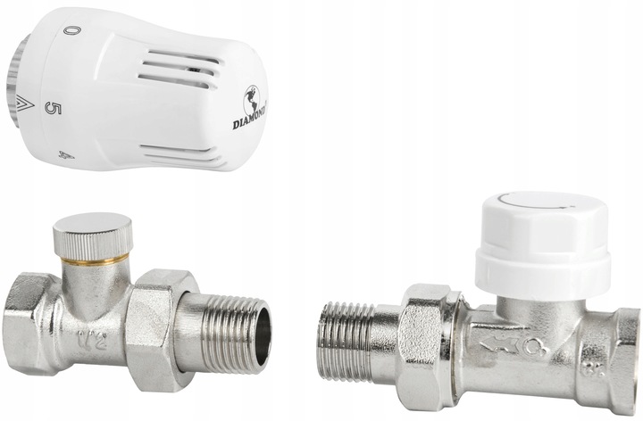 ZESTAW TERMOSTATYCZNY PROSTY ZAWÓR ZASILAJĄCY POWROTNY GŁOWICA DO