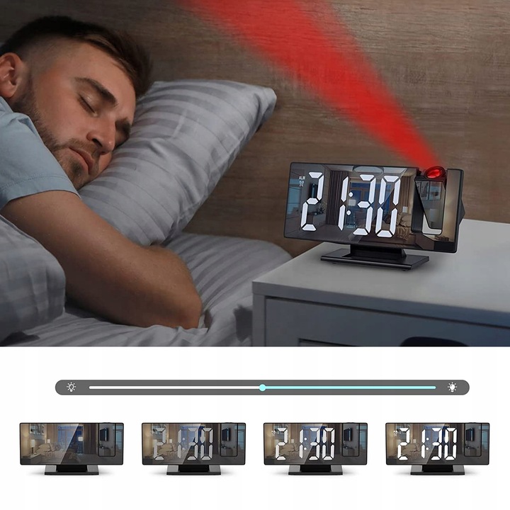 ZEGARY BUDZIK ELEKTORNICZNY CYFROWY Z PROJEKTOREM LED LUSTRO TERMOMETR