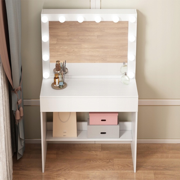 TOALETKA KOSMETYCZNA MAKIJAŻU WIZAŻU Z LUSTREM LED NOWOCZESNA LOFT GLAMOUR