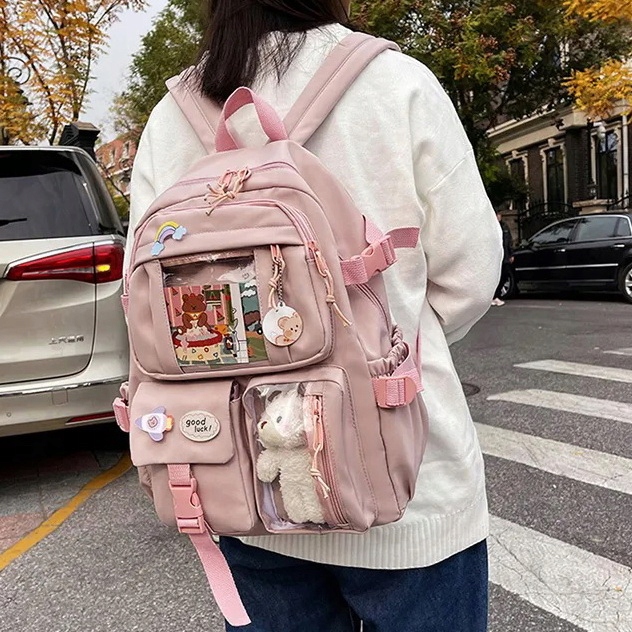 Plecak Szkolny RÓŻOWY Tornister Z Misiem Brelok dla Dziewczynki Dziecka