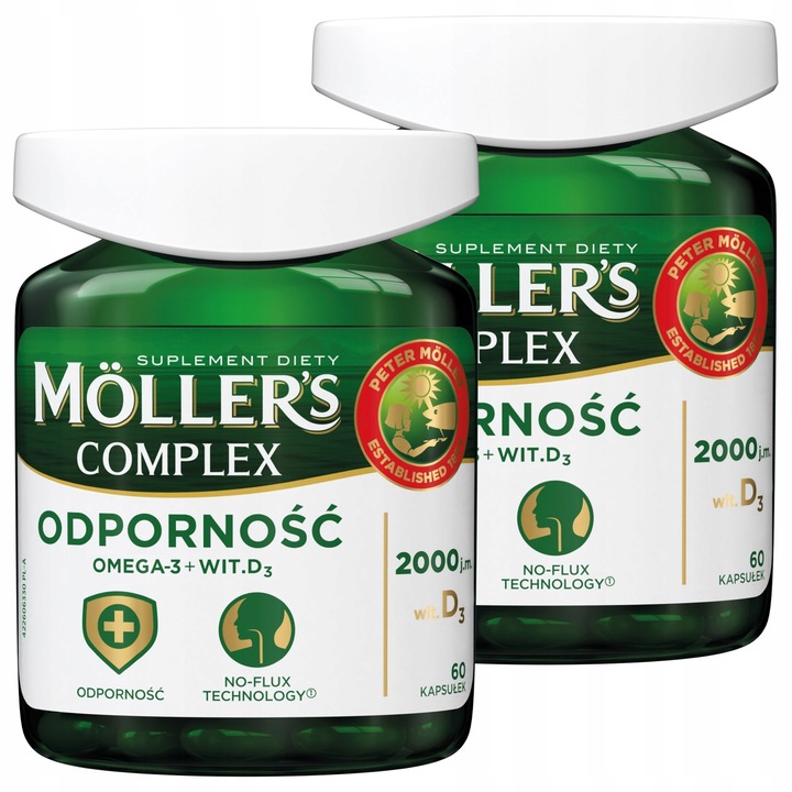 2x Möller's Complex ODPORNOŚĆ 60 kap. WITAMINA D3 2000 OMEGA-3 MÓZG SERCE