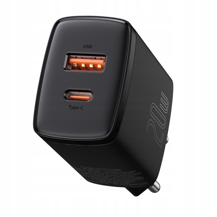 SZYBKA ŁADOWARKA SIECIOWA USB / USB-C 20W 3A PD QC 3.0 Baseus Compact