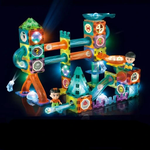 DUŻE KLOCKI MAGNETYCZNE KONSTRUKCYJNE ŚWIECĄCY TOR KULKOWY 75 ELEMENTÓW