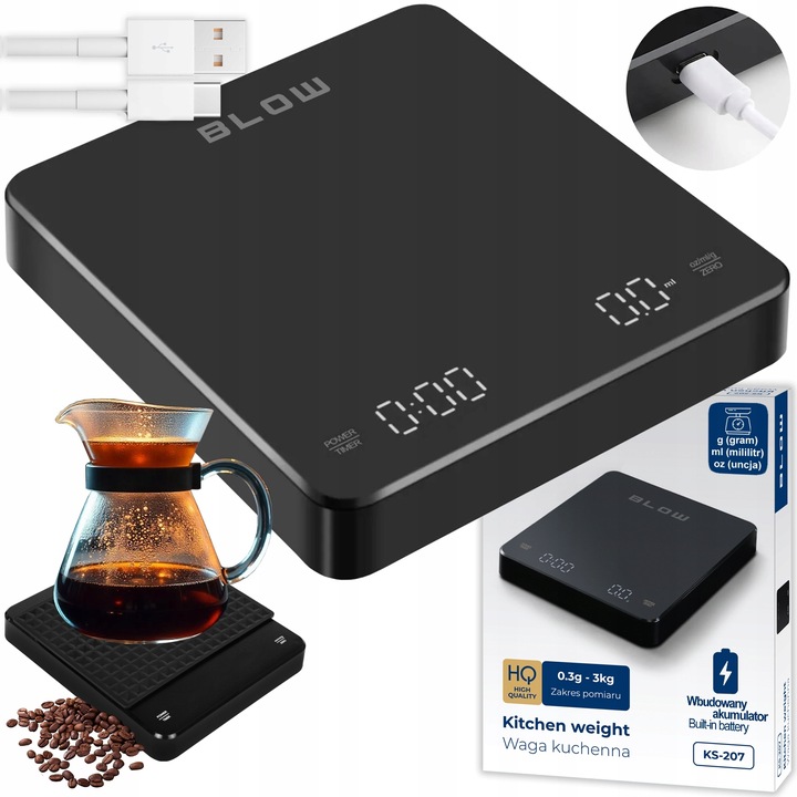 ELEKTRONICZNA WAGA KUCHENNA PRECYZYJNA 3000g - 0,1g TIMER USB +