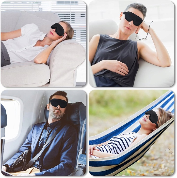 OPASKA NA OCZY DO SPANIA MASKA 3D REGULOWANA LEKKA 100% ZACIEMNIENIA CZARNA