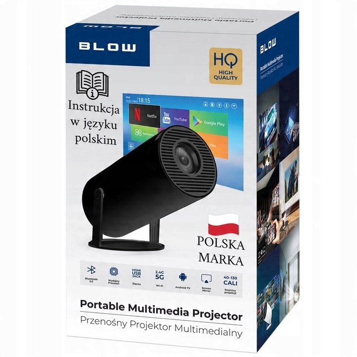 PRZENOŚNY PROJEKTOR OBROTOWY RZUTNIK GŁOŚNIK ANDROID SMART TV WIFI