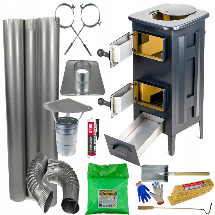 Piec piecyk koza kominek 7cegieł szamotowy ogrzewacz do domu garażu SOLIDNY