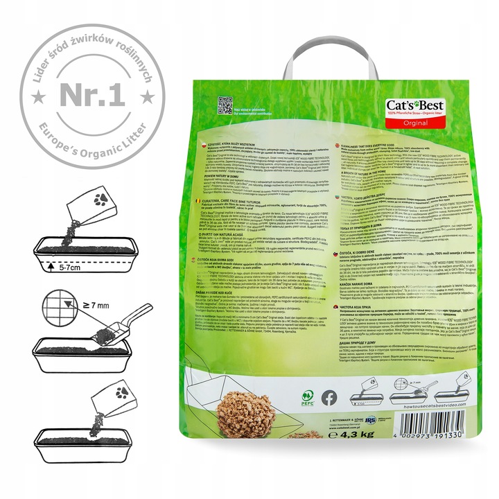 ŻWIREK DREWNIANY DLA KOTA CATS BEST ORIGINAL 10L ZBRYLAJĄCY NATURALNY EKO