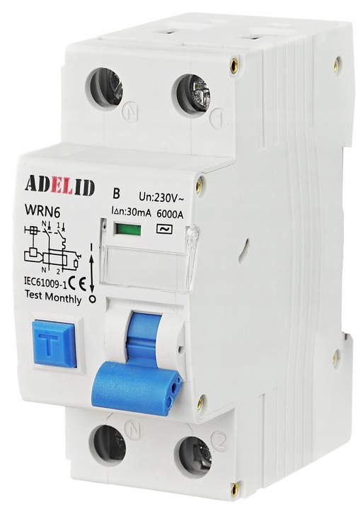 1F B16A 30mA WYŁĄCZNIK NADPRĄDOWY Z RÓŻNICÓWKĄ 2P TYP AC