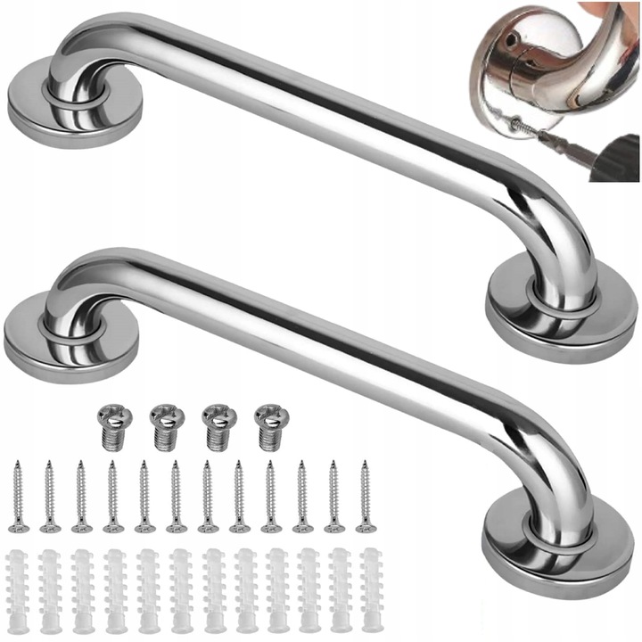 PORĘCZ UCHWYT ŁAZIENKOWY PROSTY DO WANNY DRZWI x2 CHROM POD PRYSZNIC 30CM