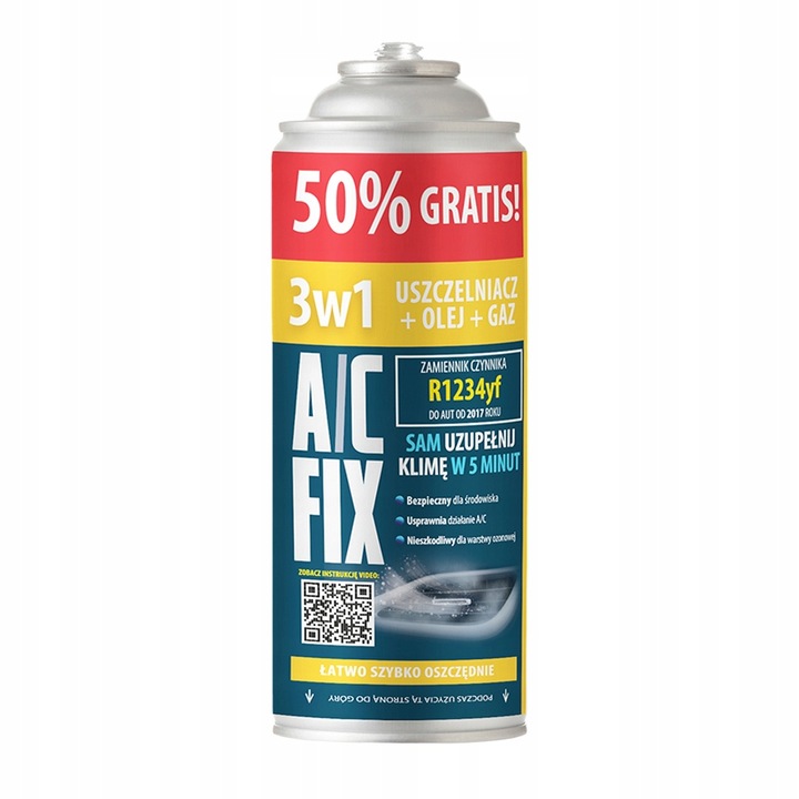 A/C FIX Uszczelniacz 3w1 + GAZ R1234YF +40% + PRZEWÓD Z MANOMETEM +ADAPTER
